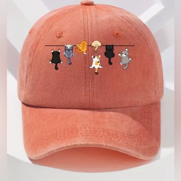 Cute CAT FELINE LOVERS Embroidered ORANGE Cap CASUAL NEW PURRFECT GIFT - Picture 1 of 3